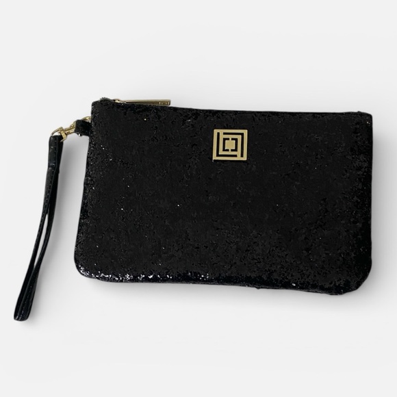 Black Glitter Sparkly Shimmer Large Wristlet Clutch Like New w Charger - Picture 3 of 17